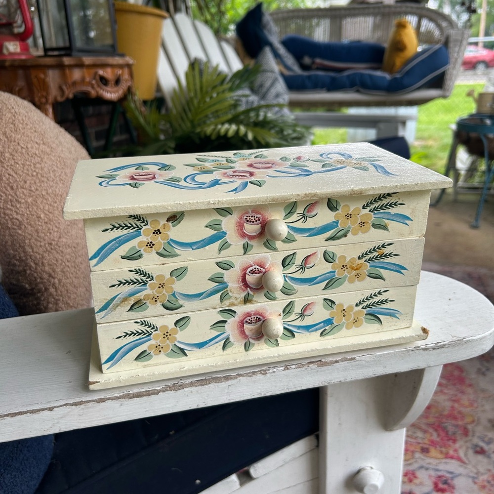 Vintage Hand-Painted Floral Jewelry Box